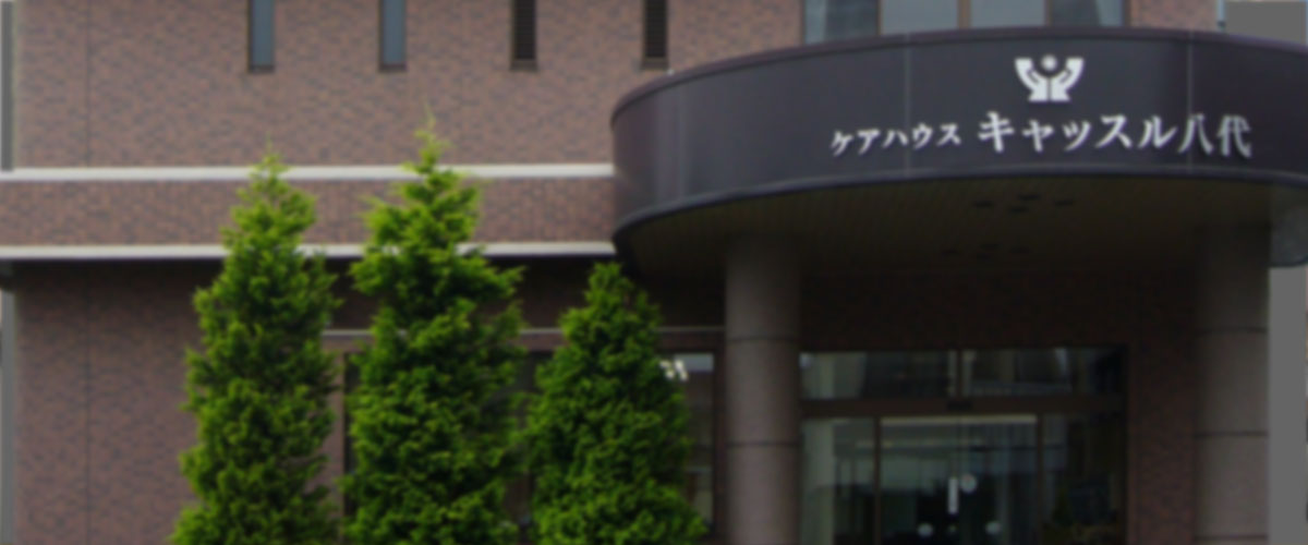 ケアハウス キャッスル八代の玄関・エントランス。施設名の看板が見える。